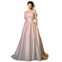 Mu Ruoqingchen) French light wedding dress 2024 new satin one-shoulder high-end bridal wedding dress engagement dress