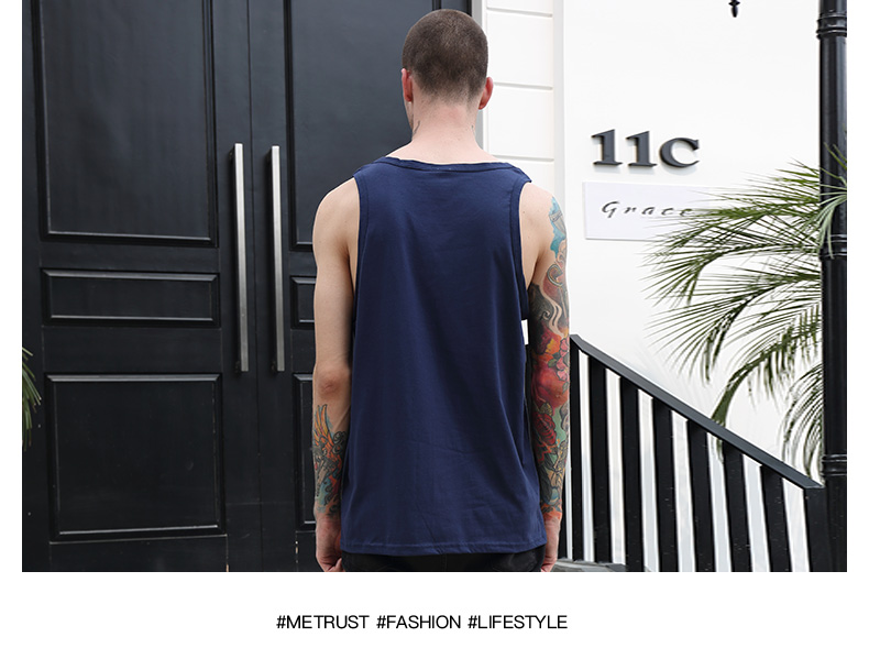 Honey Hillline hè mới tinh khiết cotton tinh khiết 4 màu vest nam không tay vest thể thao rộng cổ tròn áo trẻ trung vest trung niên