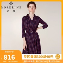 MORELINE Mulan spring and autumn long womens V-neck printed knitted long-sleeved dress