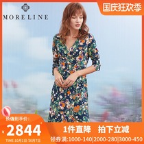 Mulan shopping mall same spring and autumn womens knitted long sleeve print dress