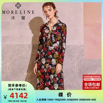 MORELINE Mulan mall with the same style Spring fitting V neckline with printed one-piece dress with long dress in the womans long sleeves