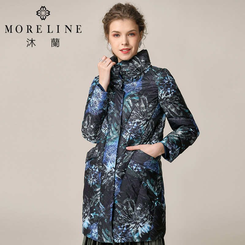 MORELINE Hoa Mộc Lan mùa xuân mới dài tay áo của phụ nữ thường xuyên Loose Dọc Ink Water Tóm tắt In Xuống Jacket