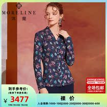 Body lotion Long sleeves West high-end dress lady elastic sashimi printed shirt short commuter design feel