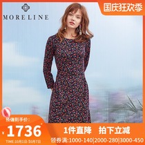 Mulan temperament mother round neck knitted printed skirt children elegant long sleeve dress small man retro high sense