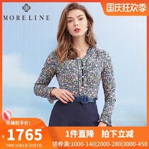 Mulan floral retro shirt casual shirt women Spring and Autumn design sense round neck long sleeve classic printing age reduction