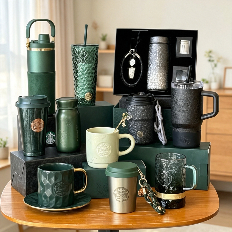 Starbucks Cup Dark Green Gold-Plated Titanium Series Glass Straw Cup Mug Double Drinking Mouth Stainless Steel Cup Titanium Cup Starbucks Cup Dark Green Gold-Plated Titanium Series Glass Straw Cup Mug Double Drinking Mouth Stainless Steel Cup Titanium Cup