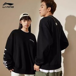 Li Ning sweatshirt ຜູ້ຊາຍດູໃບໄມ້ລົ່ນແລະລະດູຫນາວບວກກັບ velvet 23 ຄູ່ຜົວເມຍໃຫມ່ບາດເຈັບແລະແຂນຍາວຄໍຕະຫຼອດກິລາ sweatshirt AWDT607