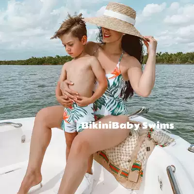 BikiniBaby resort hot spring seaside parent-child swimsuit A family of four family swimsuit one-piece swimsuit printing