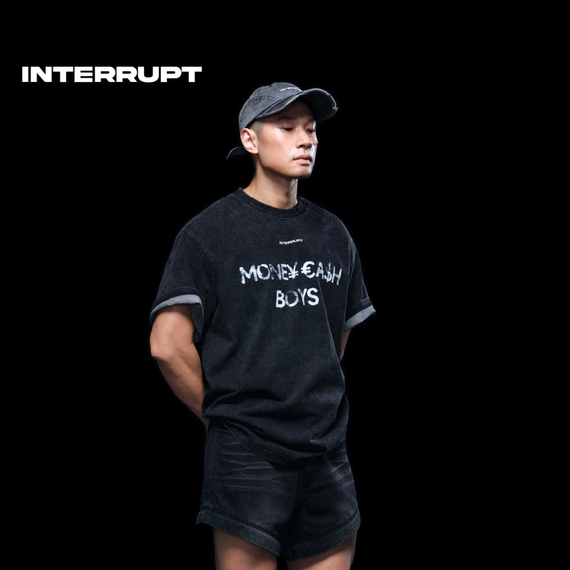 Interrupt4.1 Money Boy Slogan T-Shirt, Washed Texture, 300g Heavyweight Fabric, Short-Sleeved, Wrinkle-Resistant