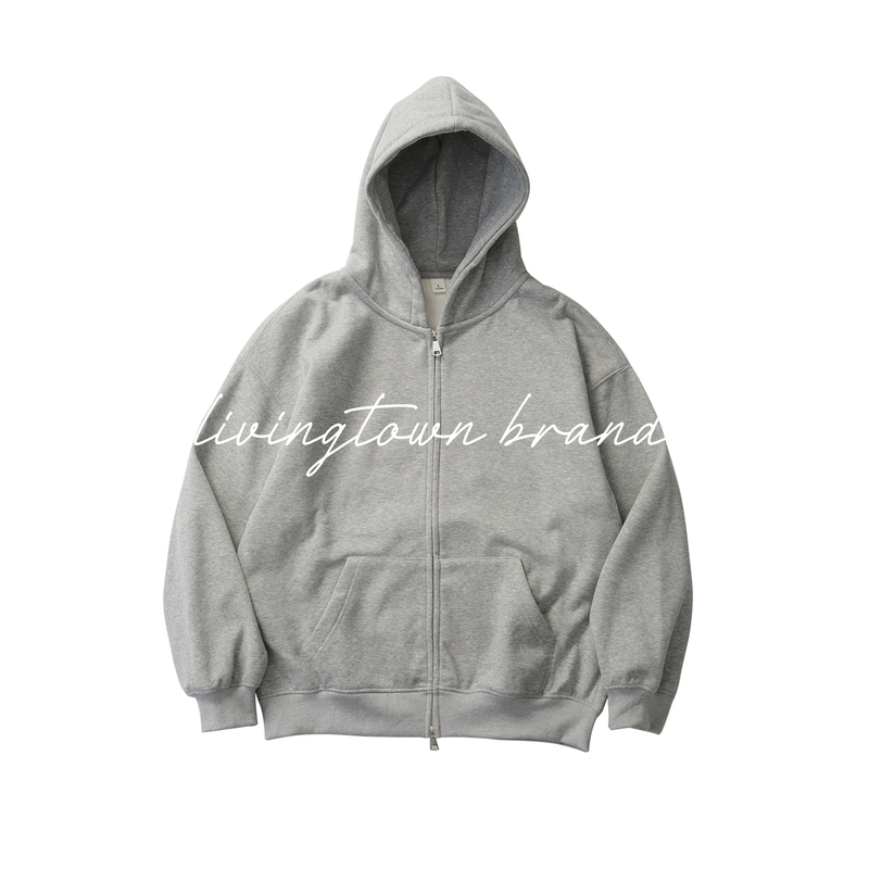 Livingtown Solid Color Simple Japanese Style Double Zipper Hooded Autumn and Winter Commuting Versatile Fleece Sweatshirt Hoodie Trendy