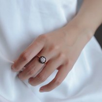 Wash hands without picking black gold crystal ring female niche design light luxury fashion personality retro sterling silver Food ring