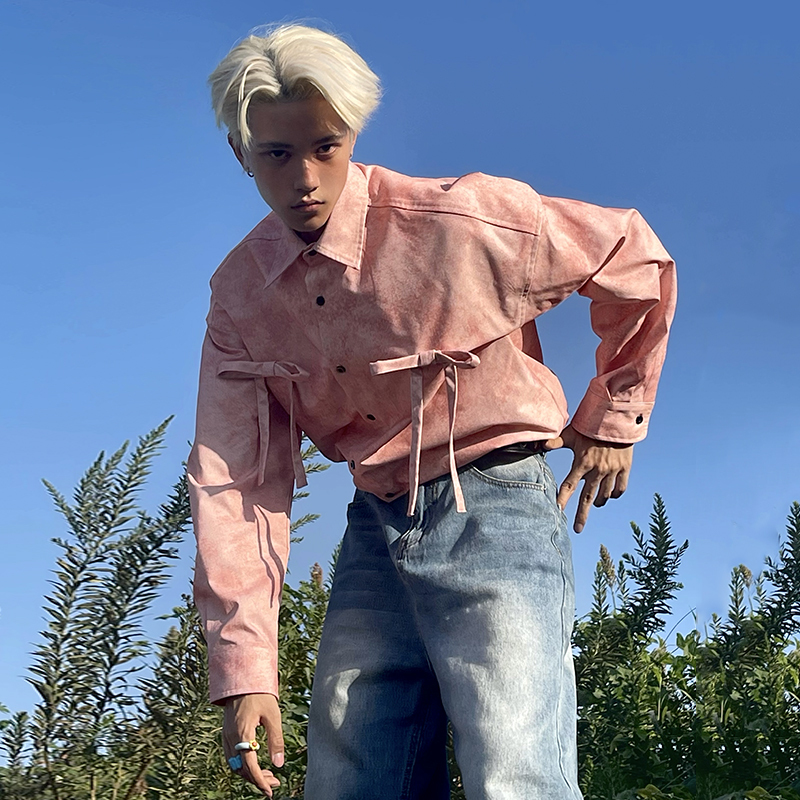Mamahasgun California Street Style American Retro Autum Double Bow Camouflage Pink Loose Long-Sleeved Shirt