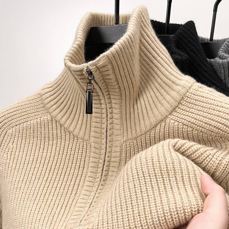 Half-Zip Turtleneck Sweater for Men, New Autumn and Winter Knitwear, Stand-Up Collar, Heavy Thickened Warm Coarse-Knit Sweater