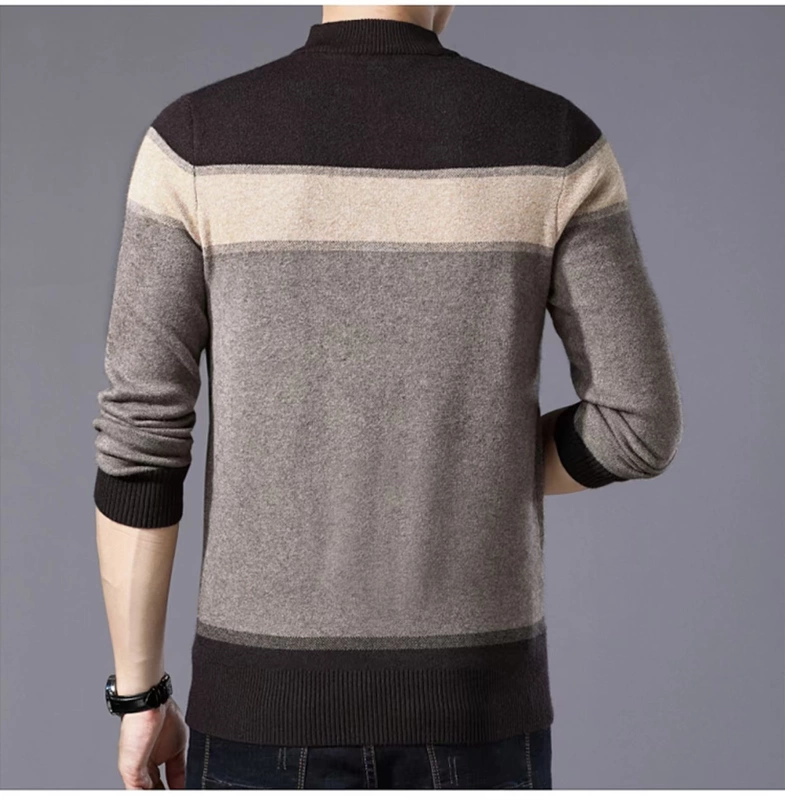 Mùa đông trung niên áo len cashmere nam dày áo len của cha kéo dài một nửa dây kéo đan đáy áo sơ mi trung niên
