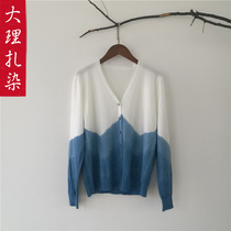 Tie-dye jacket cardigan 2024 Yunnan Dali Bai handmade blue-dyed grass and plant dyed outer sunscreen air-conditioned shirt