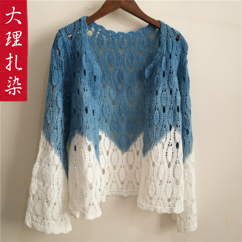 Zdyeing jacket open shirt thin section Yunnan Dali Bai ethnic group handmade blue dyeing and grass wood plant dyeing and sunscreen air conditioning