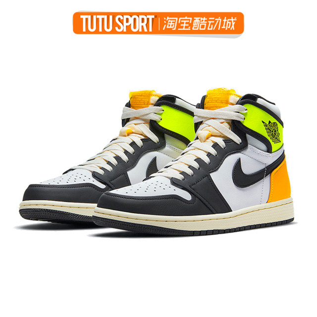 AirJordan1AJ1 ສີເຫຼືອງສີສົ້ມ toe fluorescent ສີຂຽວສີດໍາສີເຫຼືອງສີສົ້ມເກີບບ້ວງສູງ 555088-118