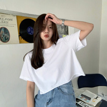 LIL CHER short pure white short-sleeved T-shirt womens summer loose Korean ins tide cotton umbilical high waist top