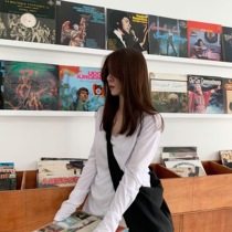 LIL CHER white long-sleeved U-neck T-shirt womens spring AND autumn thin Korean version loose in the middle OF THE long base shirt top