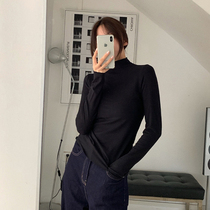 LIL CHER solid color slim T-shirt female 2021 spring and autumn Korean version of cotton half high collar inside base shirt top