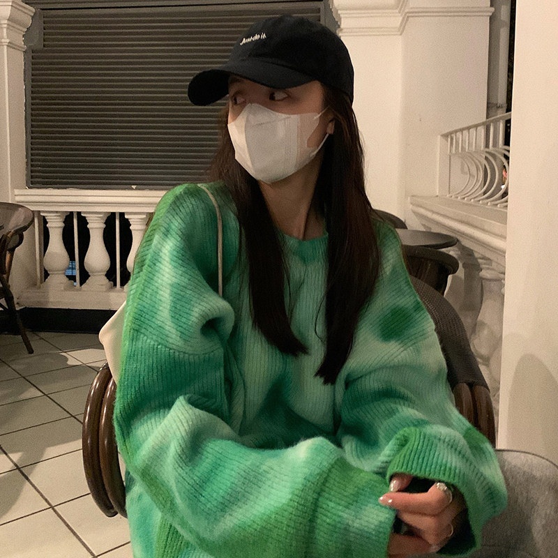 LIL CHER tie-dye sweater women's 2022 spring and autumn new Korean style loose outer wear lazy wind pullover knitted top