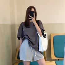 LIL CHER gray casual sports shorts WOMENs summer thin Korean edition high waist loose straight drawstring five-point pants