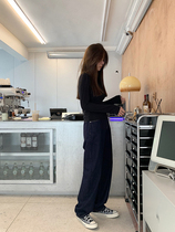 LIL CHER dark high-waisted straight jeans Womens Spring and Autumn New loose wide-legged retro Daddy mop pants