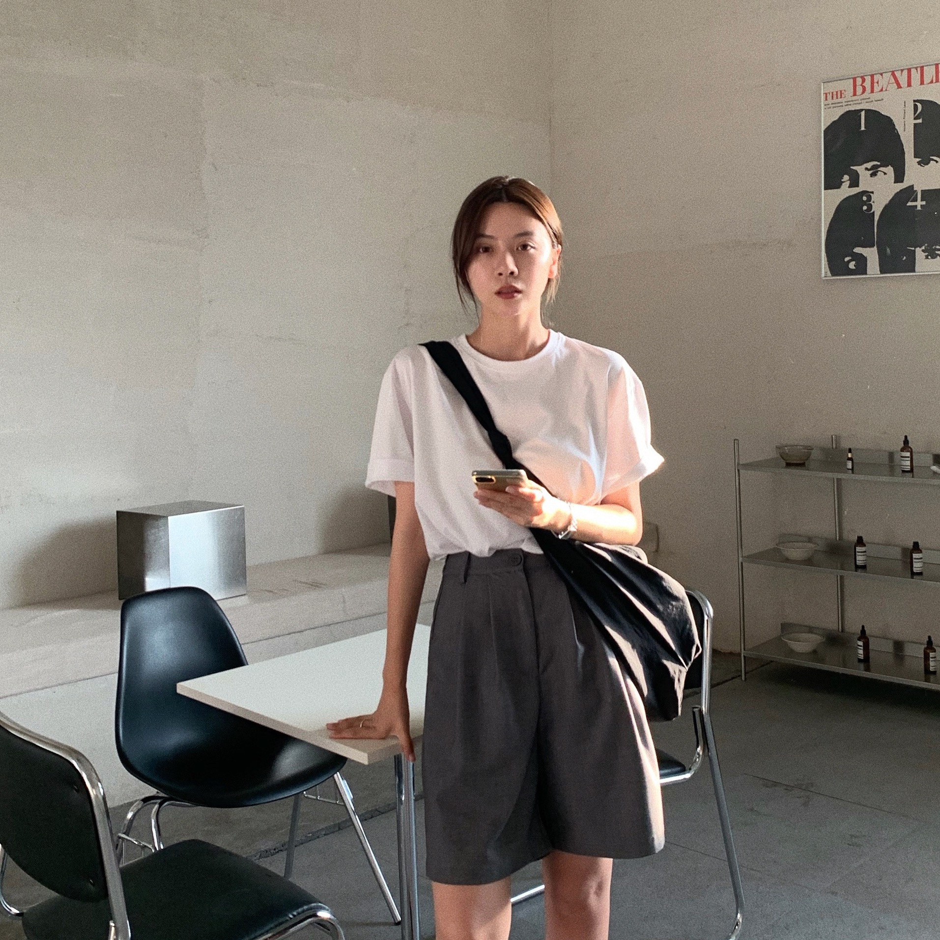 LIL CHER suit SHORTS WOMEN's summer THIN HIGH WAIST LOOSE THIN five-point pants BLACK casual five-point pants TROUSERS