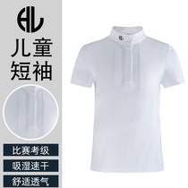HL equestrian T-shirt childrens thin short-sleeved top mesh quick-drying stand-up collar equestrian clothing competition grade equestrian equipment