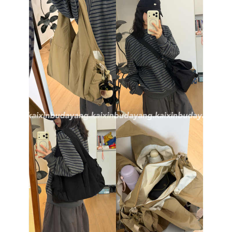 [Happy and Never Closing] Multi-Pocket, Casual, Large-Capacity Tote Bag, Ultra-Light, Versatile for Commuting, Single Shoulder Crossbody Bag