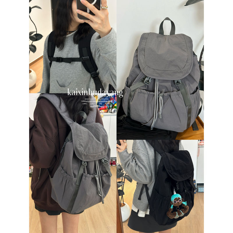 [Happy and Never Closing] Lightweight Drawstring Design Backpack, Large Capacity, Suitable for Commuting, Travel, and Laptop, Korean Style