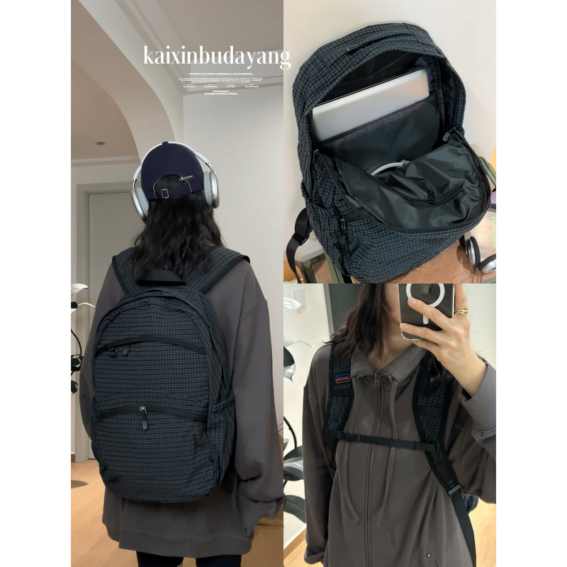 [Happy and Never Closing] Multi-Pocket Plaid Backpack, Lightweight, Large Capacity, Commuter Laptop Backpack, Light Outdoor Use