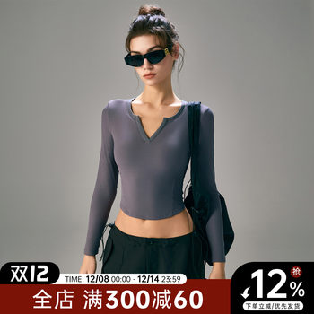 Choc girls autumn and winter yoga clothes women's long-sleeved sports tops with chest pads slim pilates training fitness clothes