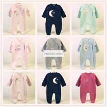 Export to the United States of the original single autumn and winter newborn baby air quilted three-layer warm footed jumpsuit baby long romper