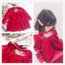 French bp with the same paragraph 19 autumn and winter girls embroidered retro suede Christmas skirt baby lantern sleeve bp dress