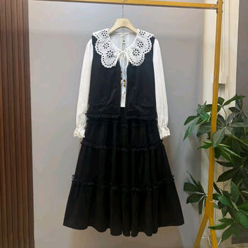 V-neck vest doll collar long-sleeved shirt skirt