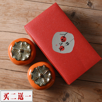 Tea tea canister tea canister private large sealed storage portable persimmon ornaments in pairs ceramic set Ruyi good persimmon pet