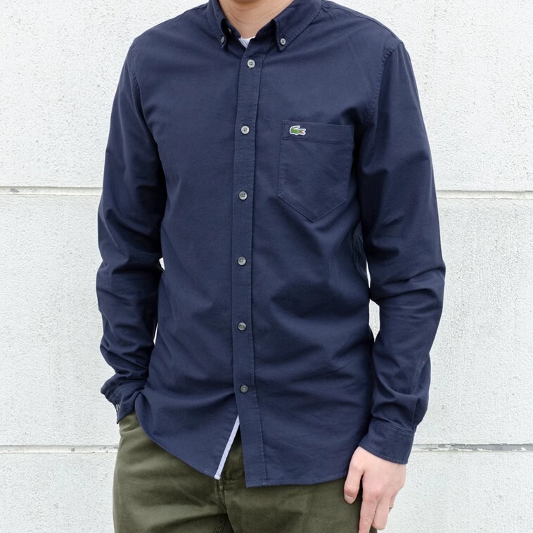 Lacoste French Crocodile Men's Slim-Fit Cotton Oxford Long-Sleeved Shirt Classic Pure Color Business Casual Shirt