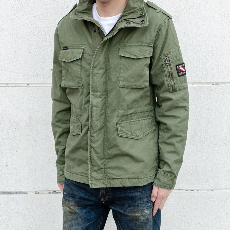 British Superdry Extremely Dry-Fit Men's Pure Cotton M65 Work Jacket Trendy Brand Shoulder Patch Stand Collar Casual Jacket