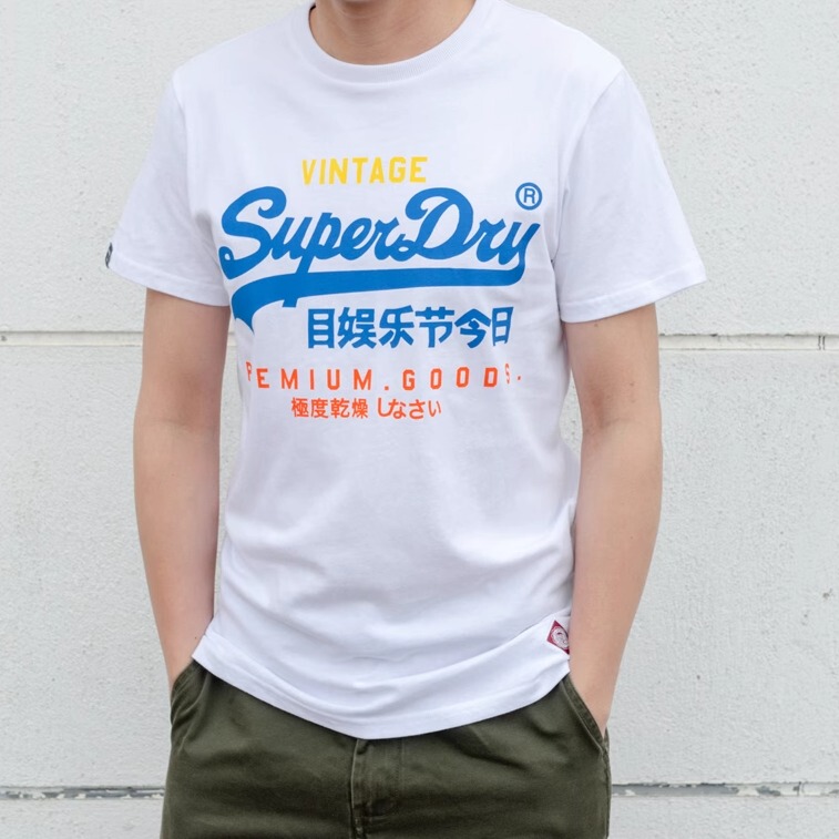British Superdry Extremely Dry Men's Summer Trendy Brand Letter Print Short Sleeve T-Shirt Cotton Slim Fit Round Neck Short Tee