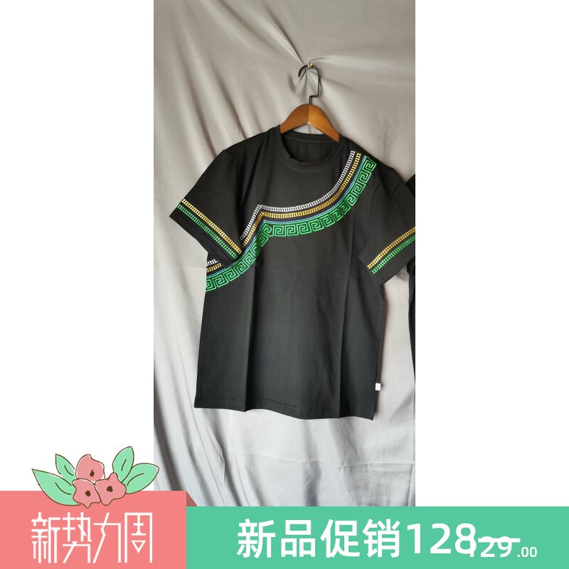 Great Liangshan Yi ethnic T-shirt jacket fine embroidery machine embroidered pure cotton T-shirt male and female with same fabric comfort