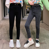 Girls Black Soft Jeans 2021 Spring and Autumn Thin Stretch Fengguang Children Small Foot Long Pants