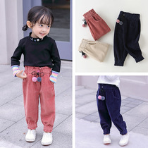 Childrens pants boys and girls spring and autumn casual pants corduroy Korean girls trousers cotton autumn baby pants