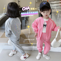 Autumn 2021 new back reflective bear set baby two-piece Korean childrens clothing