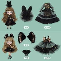 DBS Blythe Little Root Dress Black Lace Cattle Ear Set Connection 19 Joint Ob24 Doll Clothes
