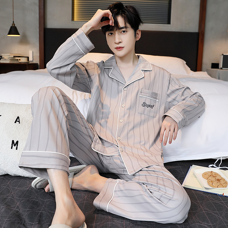 Victoria High-End Men's Pajamas Men's 2026 New Spring, Autumn and Winter Pure Cotton Long-Sleeved Large Size Home Suit