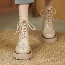 Lavard full of design sensation ~ Bloc carved lace genuine leather Fashion 100 lapped thick bottom muffin Martin boots woman