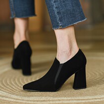 Lavard Gentle Temperament ~ 2021 New 100 Hitch Pointed Short Boots Coarse Heel High Heel Single Boots Woman 6cm-8 5cm