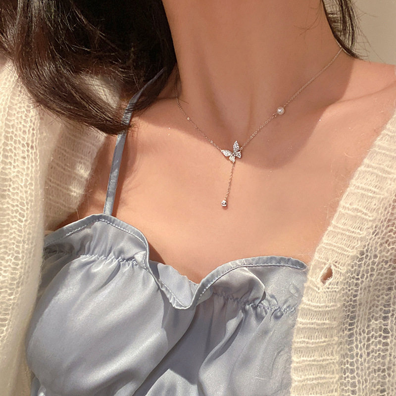 Outleys discount shop light luxury niche design sensitivity 925 silver butterfly necklace new high - level knot chain