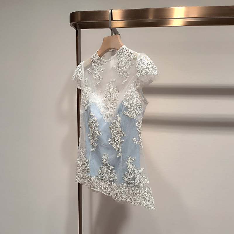 Elegant and Luxurious, Super Beautiful and Unique Women's Summer Top with Heavy Embroidery, Camisole Two-Piece Set, Lace Blouse